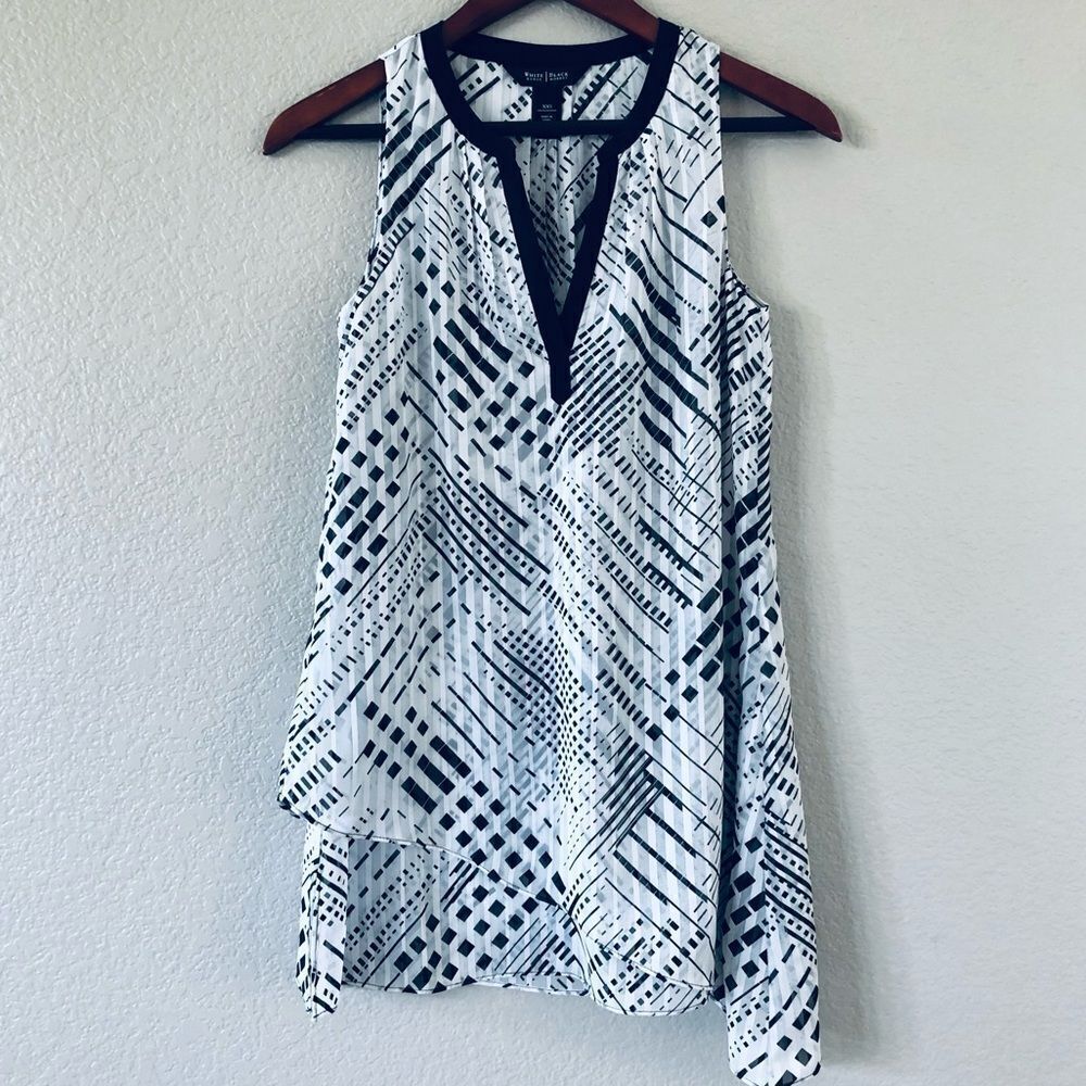 WHBM Layered Asymmetric Draped Print Blouse Top XXS